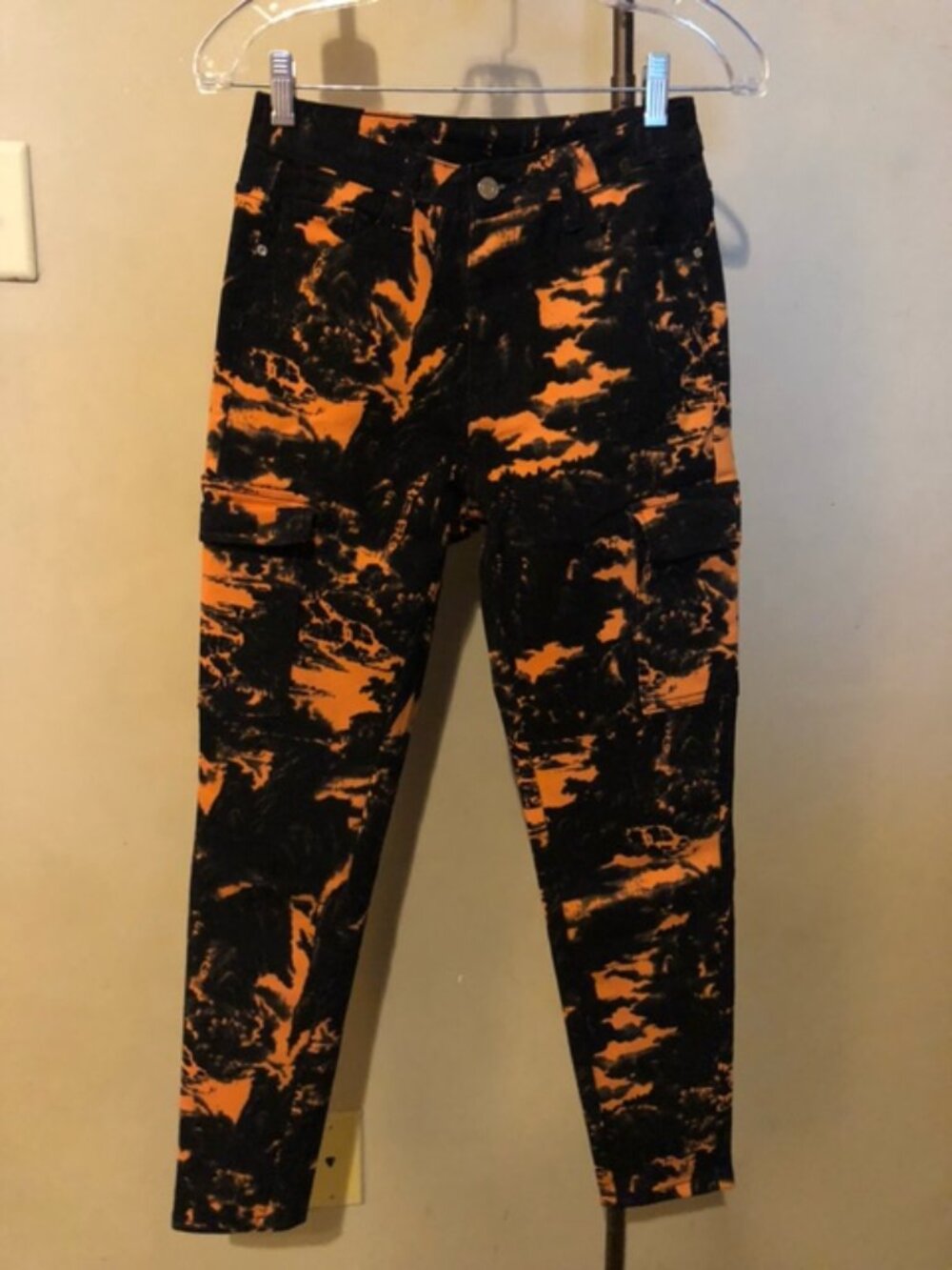 Small Orange & Black tie dye jeans
